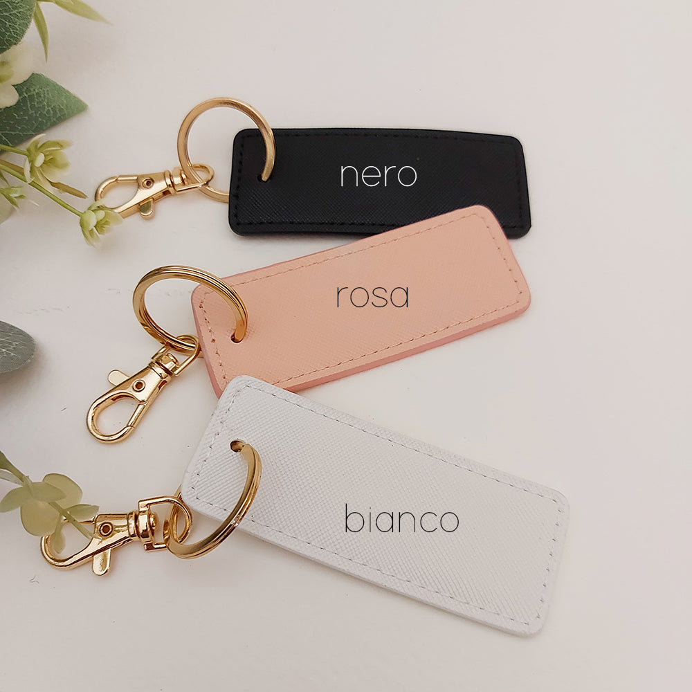 portachiavi rettangolo in similpelle personalizzato con nome
