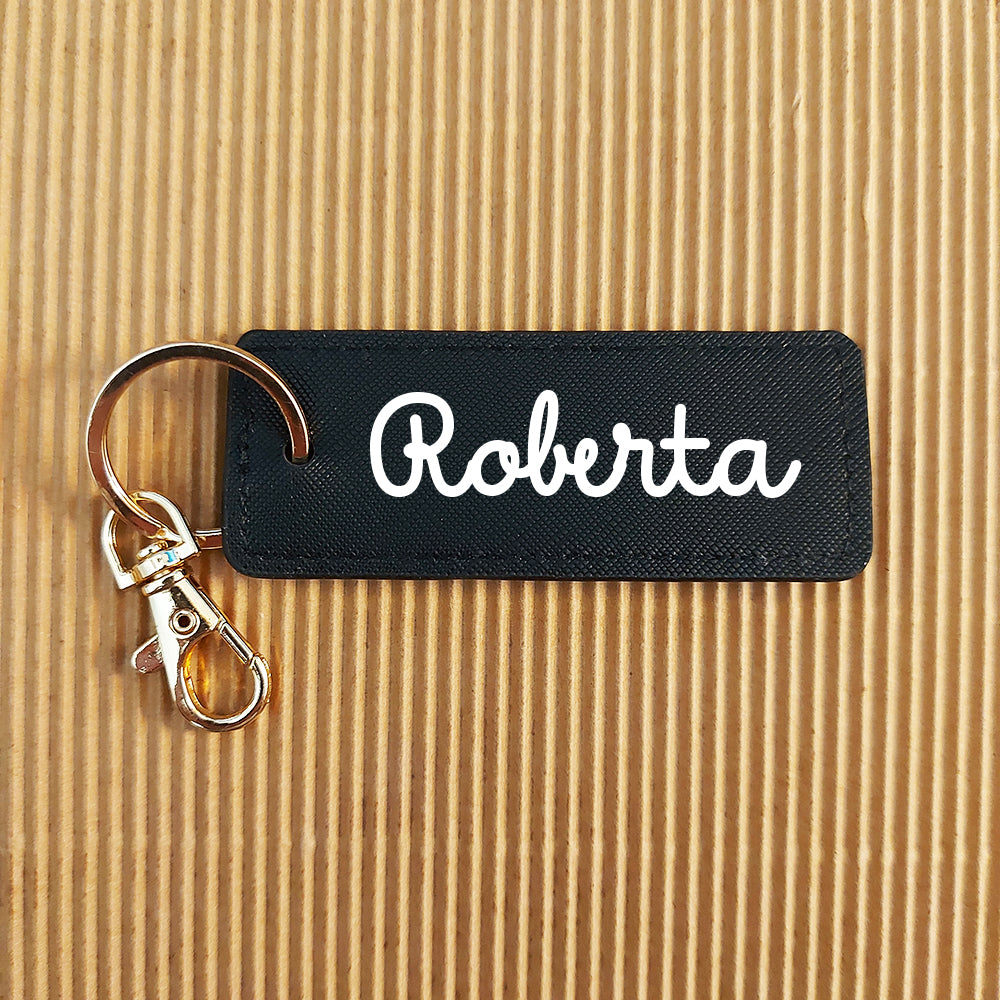 portachiavi rettangolo in similpelle personalizzato con nome