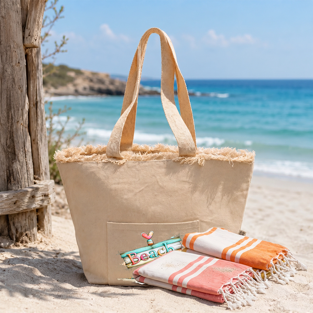 Borsa Mare Personalizzata in Cotone Riciclato Avana