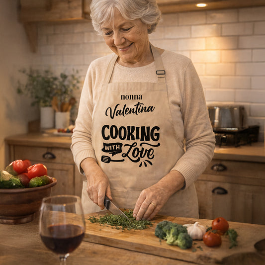 Grembiule da cucina personalizzato con nome e scritta decorativa, idea regalo elegante, nonna