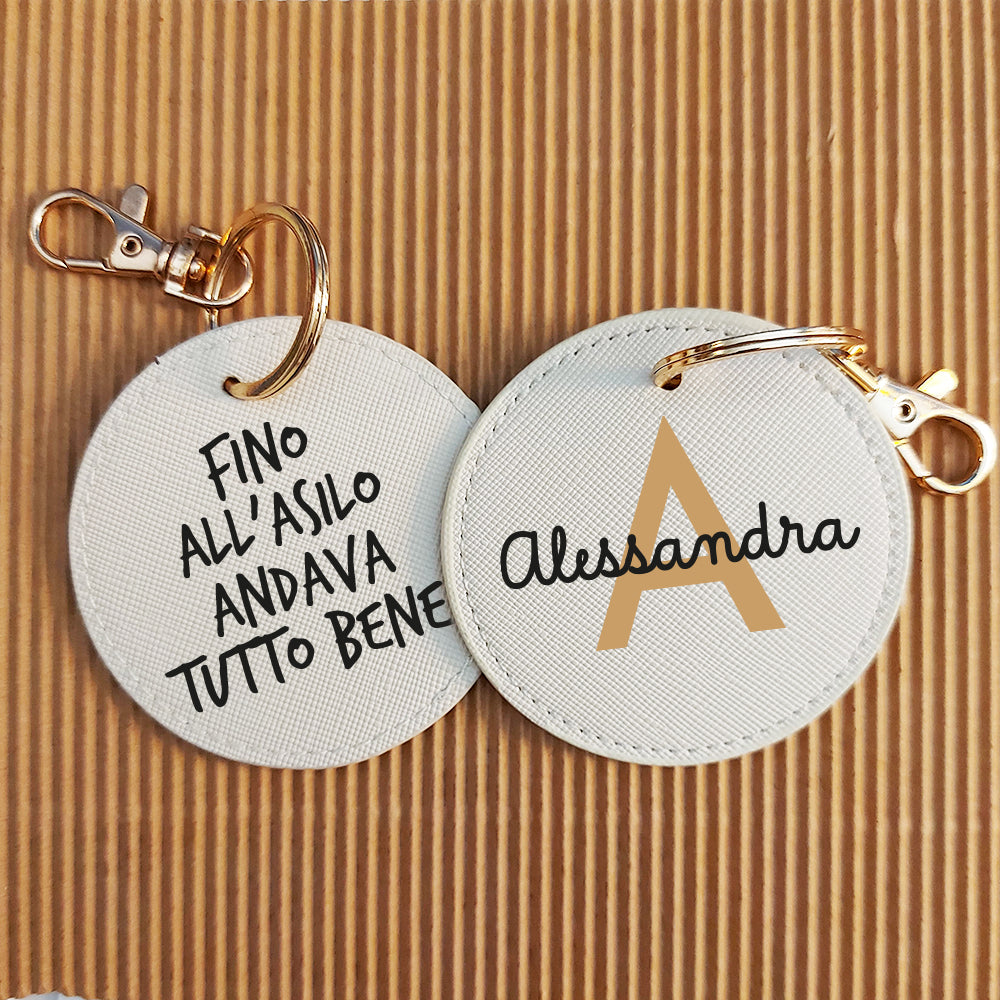 portachiavi tondo in similpelle personalizzato con nome