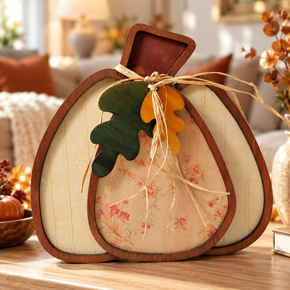 Zucca decorativa autunnale in legno