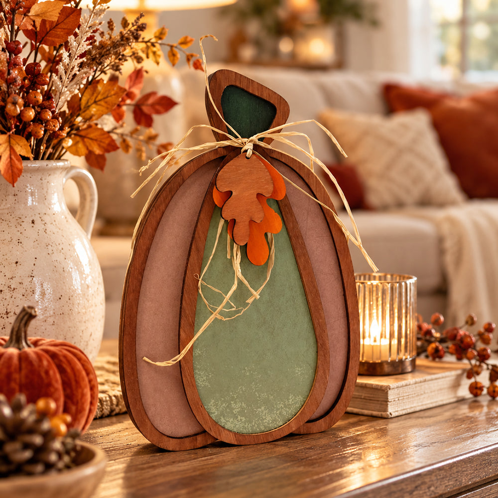 Zucca decorativa autunnale in legno