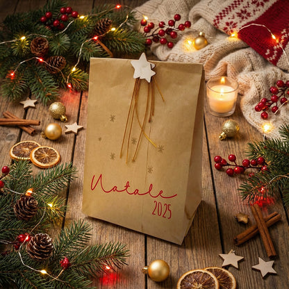 Biglietto di Auguri in Legno “Buon Natale 2025” – Con Mini Tavoletta di Cioccolato