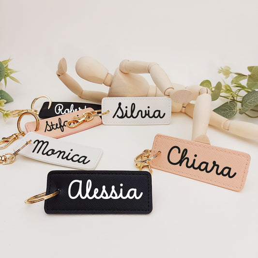 portachiavi rettangolo in similpelle personalizzato con nome