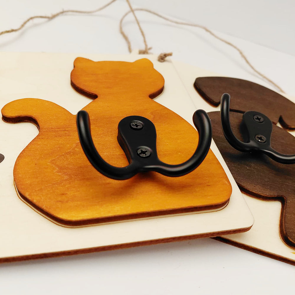 Targa in legno personalizzata per guinzaglio di cane o gatto, con sagoma in legno e gancio per appendere