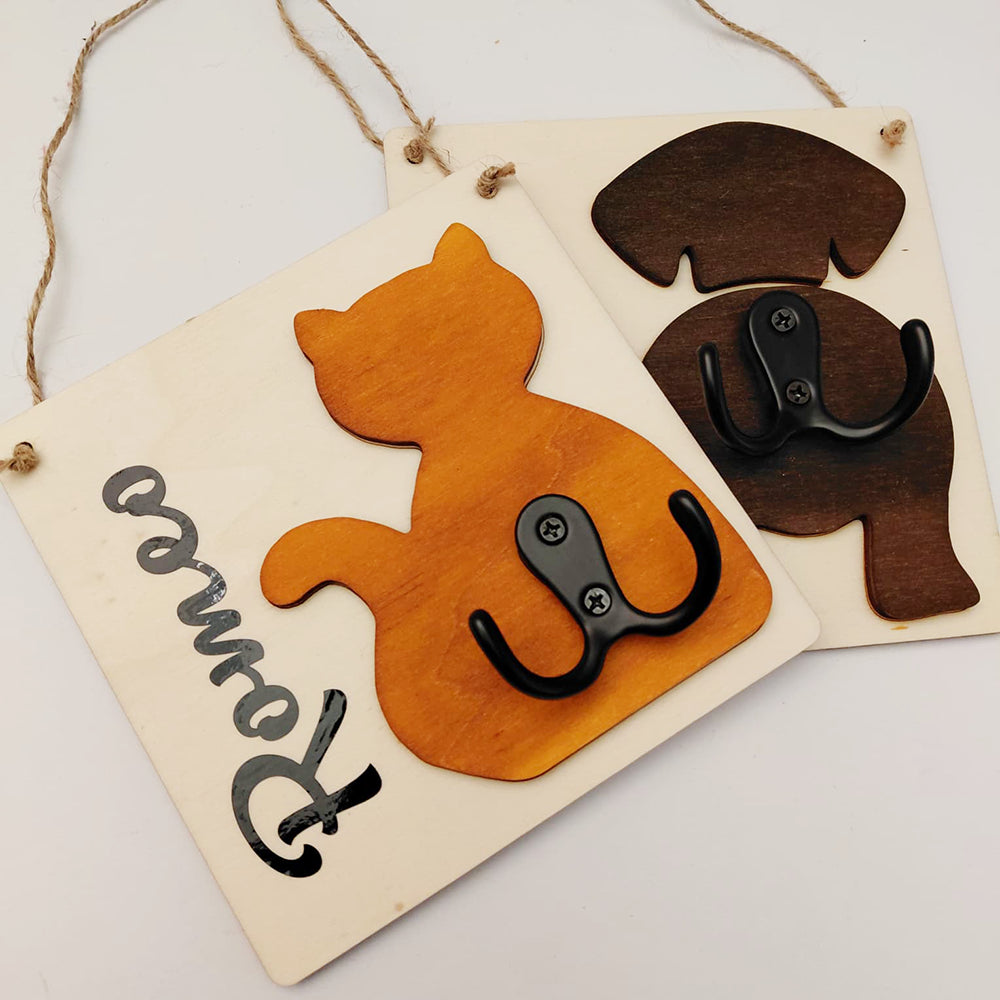 Targa in legno personalizzata per guinzaglio cane o gatto appoggiata, accessorio decorativo per la casa