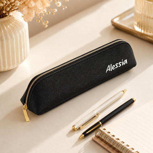 Astuccio lungo nero personalizzato con nome e zip metallica