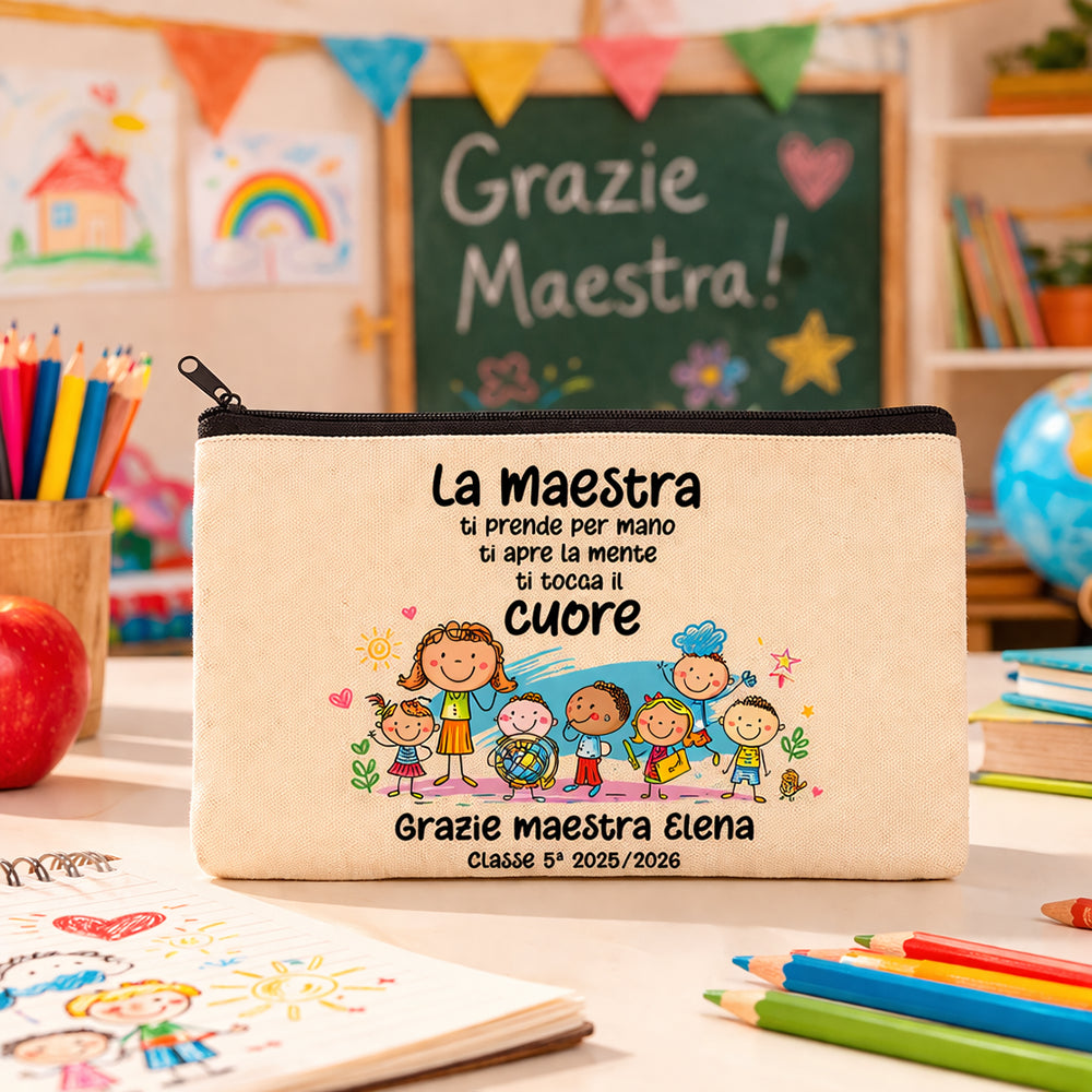 astuccio maestra personalizzato con frase cuore regalo