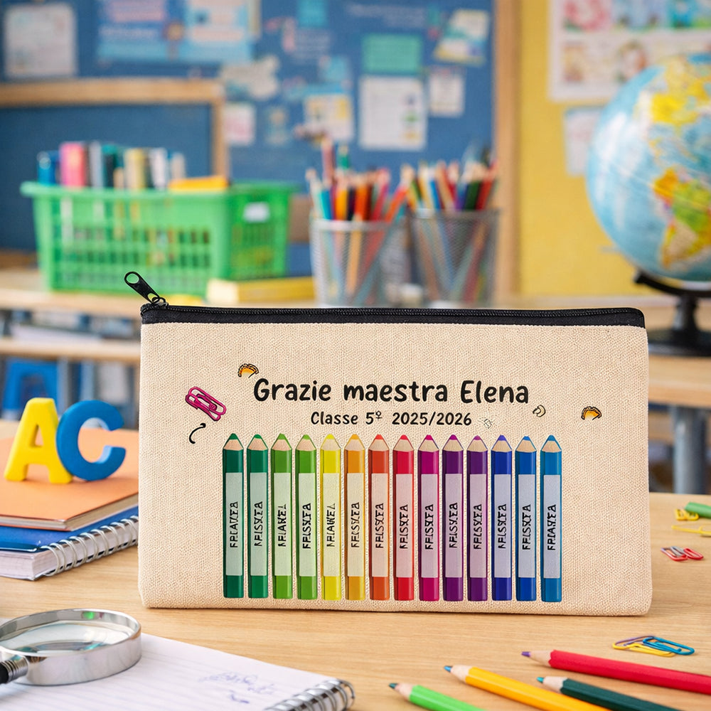 astuccio maestra personalizzato con matite colorate regalo