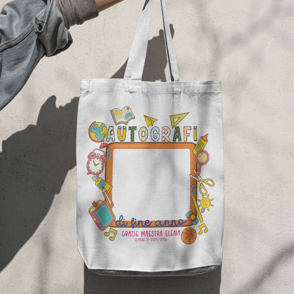 Tote bag Autografi di Fine Anno con nome insegnante, classe e anno scolastico