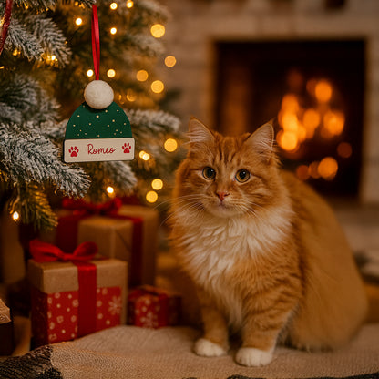 Addobbo berretto natalizio personalizzato in legno con nome