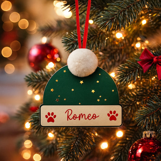 Addobbo berretto natalizio personalizzato in legno con nome