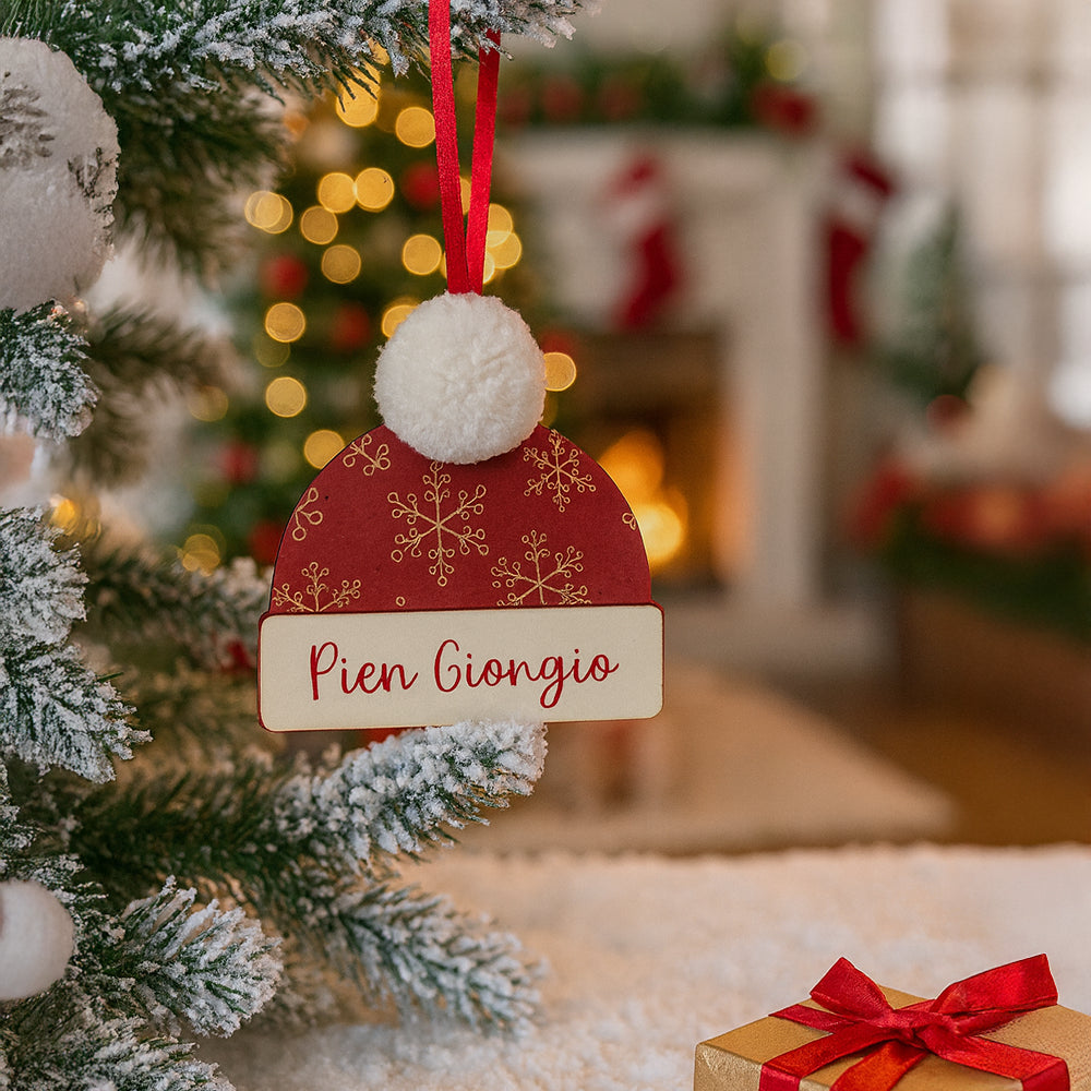 Addobbo berretto natalizio personalizzato in legno con nome
