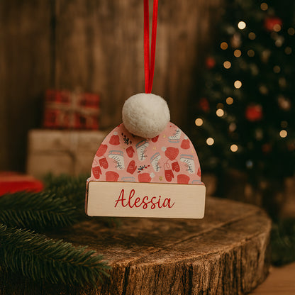 Addobbo berretto natalizio personalizzato in legno con nome
