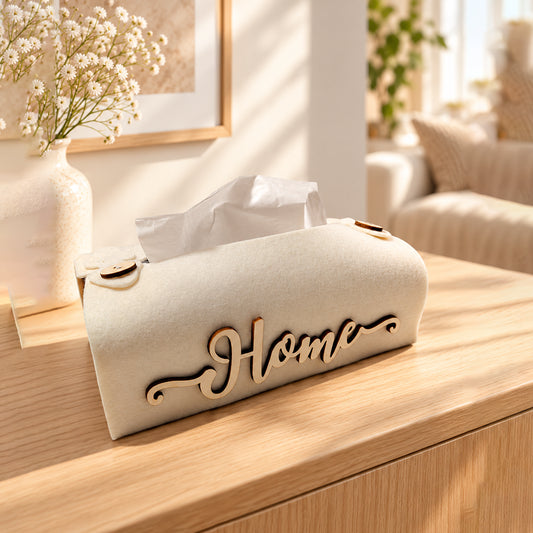 Porta fazzoletti rettangolare in feltro e legno con scritta Home