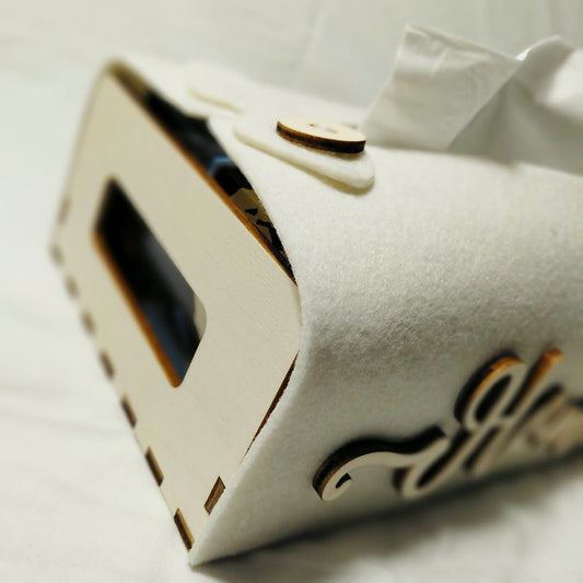 Porta fazzoletti rettangolare in feltro e legno con scritta Home