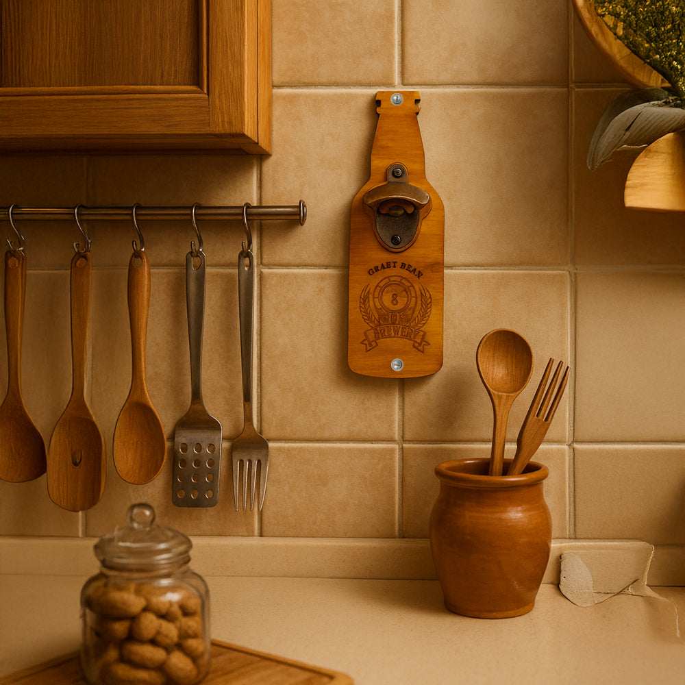 Apribottiglie da Muro in Legno con Incisione Laser – Stile Vintage