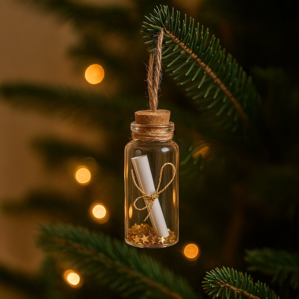 Vasetto auguri di Natale con pergamena e stelline – segnaposto o decorazione