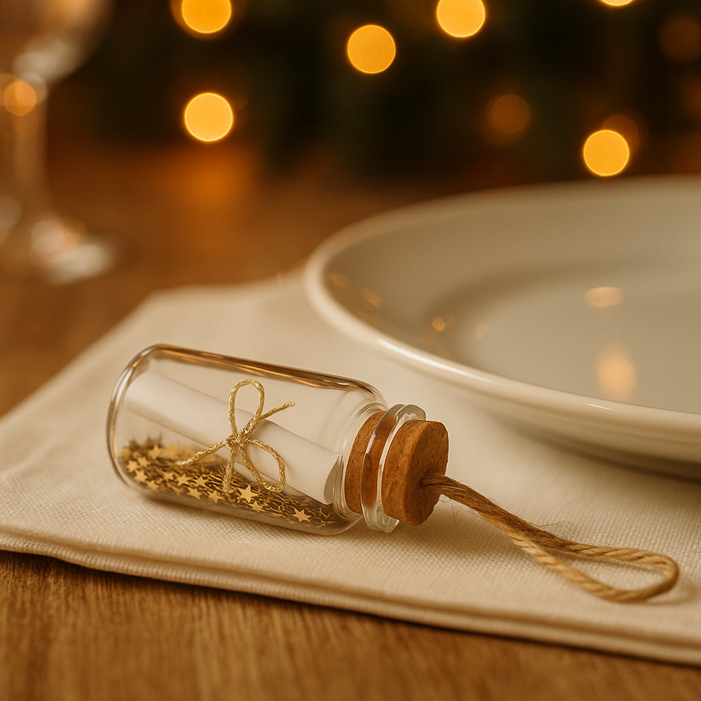 Vasetto auguri di Natale con pergamena e stelline – segnaposto o decorazione