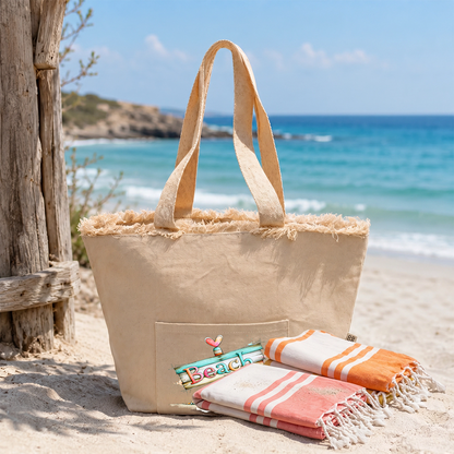 Borsa Mare Personalizzata in Cotone Riciclato Avana