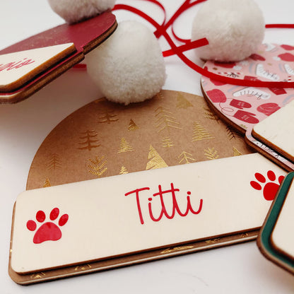 Addobbo berretto natalizio personalizzato in legno con nome