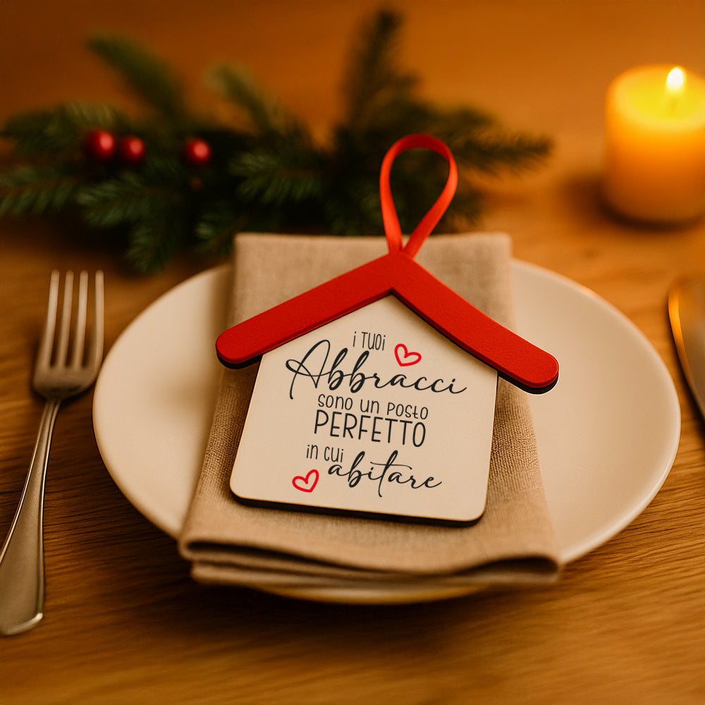 Casetta in legno con stampa – Decorazione natalizia da appendere, segnaposto o chiudipacco