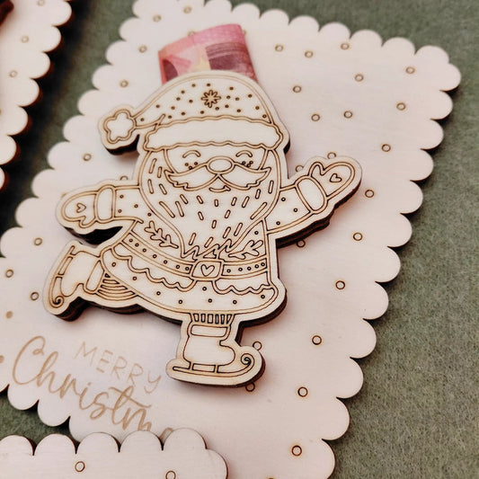 Cartolina natalizia in legno con taschina porta-soldi