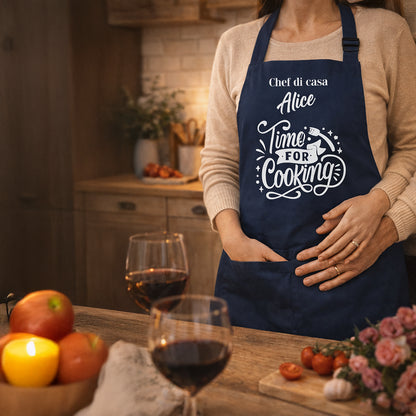Grembiule personalizzato blu navy con nome, regalo per papà amante della cucina, chef di casa