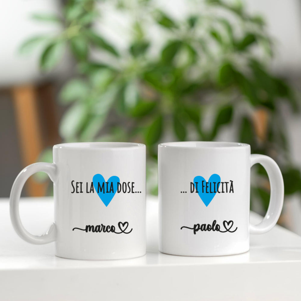 Mug coppia personalizzata Lui e Lui con frase Sei la mia dose