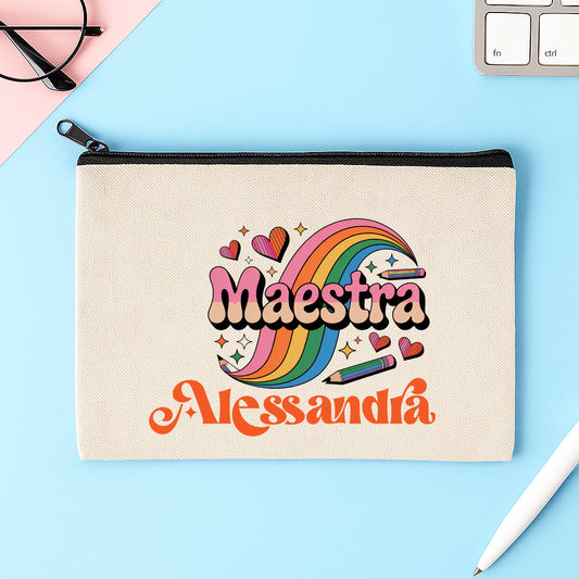 pochette maestra personalizzata con arcobaleno e nome
