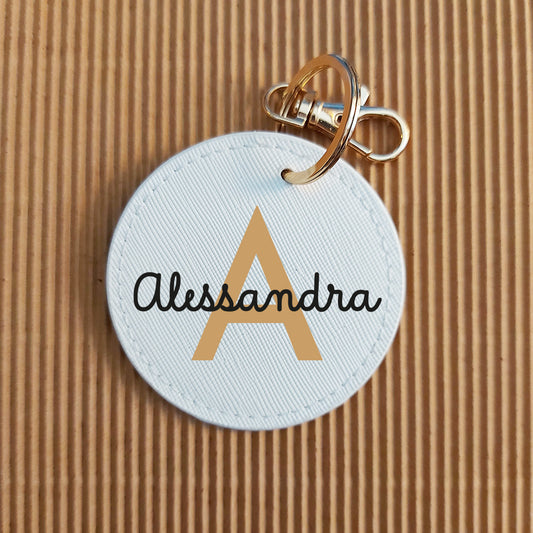 portachiavi bianco personalizzato con iniziale e nome