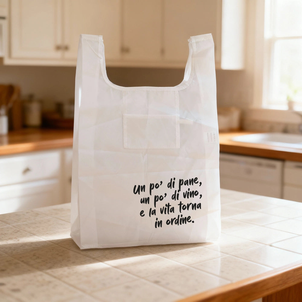 Shopping bag bianca richiudibile con personalizzazione