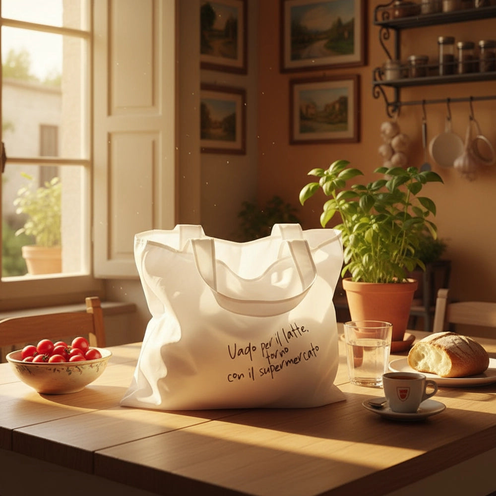 Shopping bag bianca richiudibile con personalizzazione