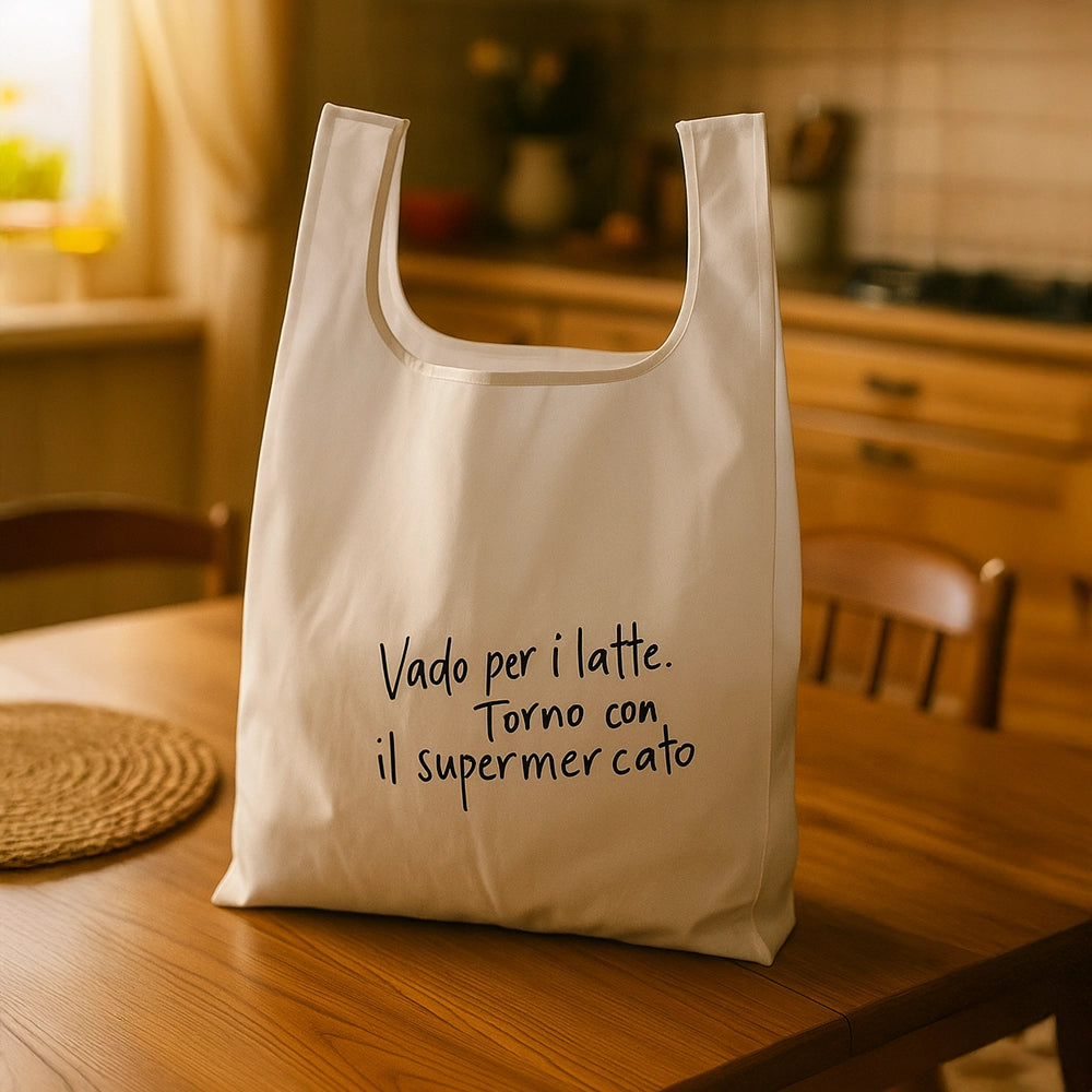 Shopping bag bianca richiudibile con personalizzazione