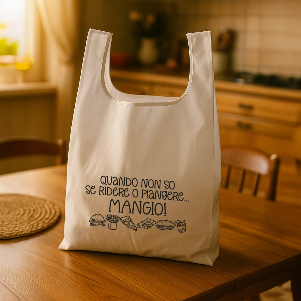 Shopping bag bianca richiudibile con personalizzazione