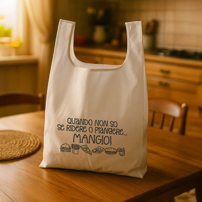 Shopping bag bianca richiudibile con personalizzazione