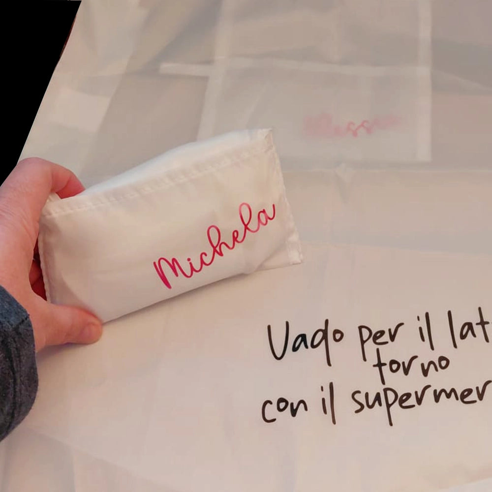 Shopping bag bianca richiudibile con personalizzazione