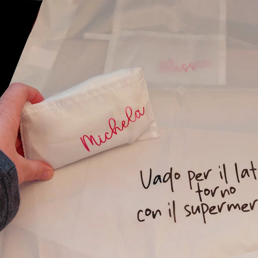 Shopping bag bianca richiudibile con personalizzazione