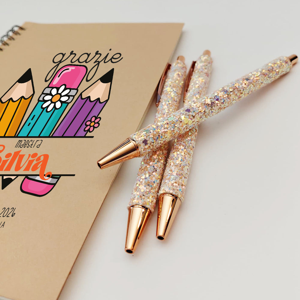 Taccuino maestra personalizzato con grafica matite colorate, regalo fine anno
