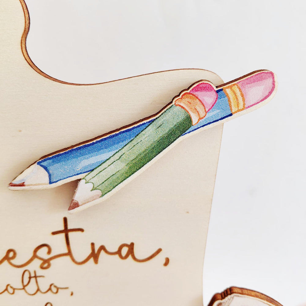 Targa puzzle in legno per maestro con elementi decorativi 2D a tema scuola
