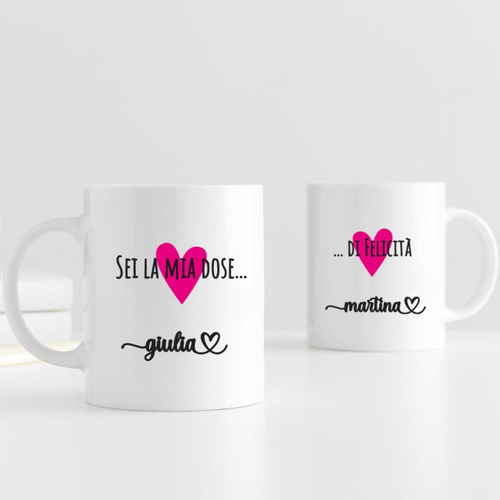 Tazza coppia personalizzata Lei e Lei con cuore e frase coordinata