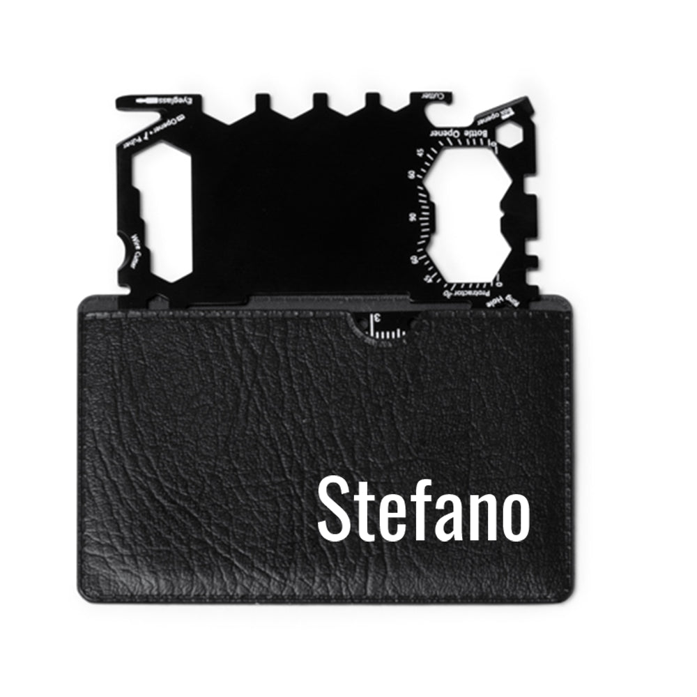 Utensile multifunzione 17-in-1 in acciaio inox con custodia PU, personalizzato con nome