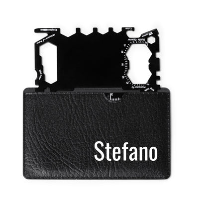 Utensile multifunzione 17-in-1 in acciaio inox con custodia PU, personalizzato con nome