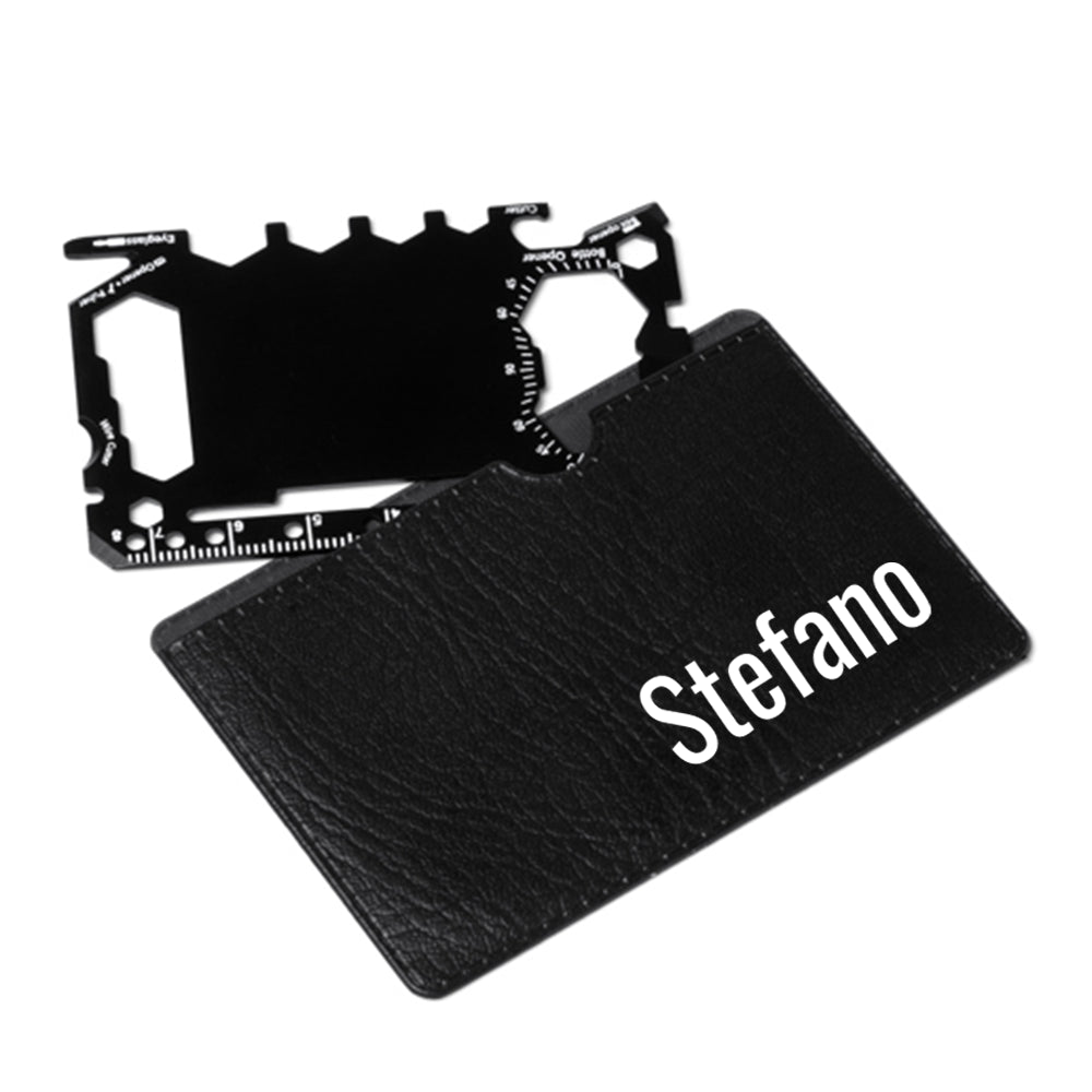 Utensile multifunzione 17-in-1 in acciaio inox con custodia PU, personalizzato con nome