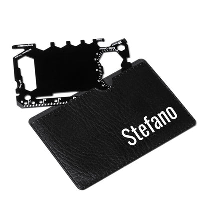 Utensile multifunzione 17-in-1 in acciaio inox con custodia PU, personalizzato con nome