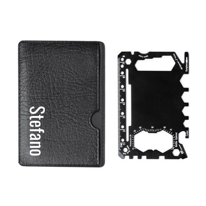 Utensile multifunzione 17-in-1 in acciaio inox con custodia PU, personalizzato con nome