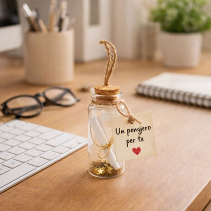 Vasetto con pergamena, bigliettino “Un pensiero per te”, idea regalo